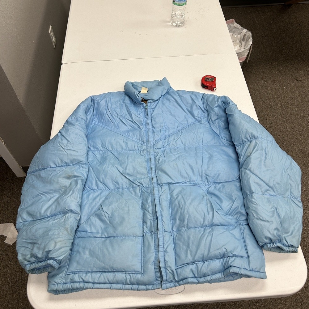 Western sears Field Puffer Jacket Men L Blue Vintage Quilted Down Fill Zip Up